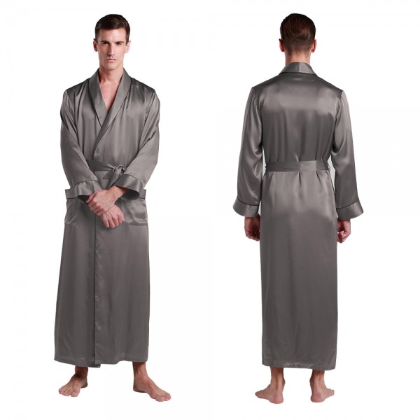LilySilk 100 Silk Robe Sleepwear kimono Men 22 momme Contra Full Length Luxury Natural Men's Clothing Free Shipping LilySilk 100 Silk Robe Sleepwear kimono Men 22 momme Contra Full Length Luxury Natural Men's Clothing Free Shipping